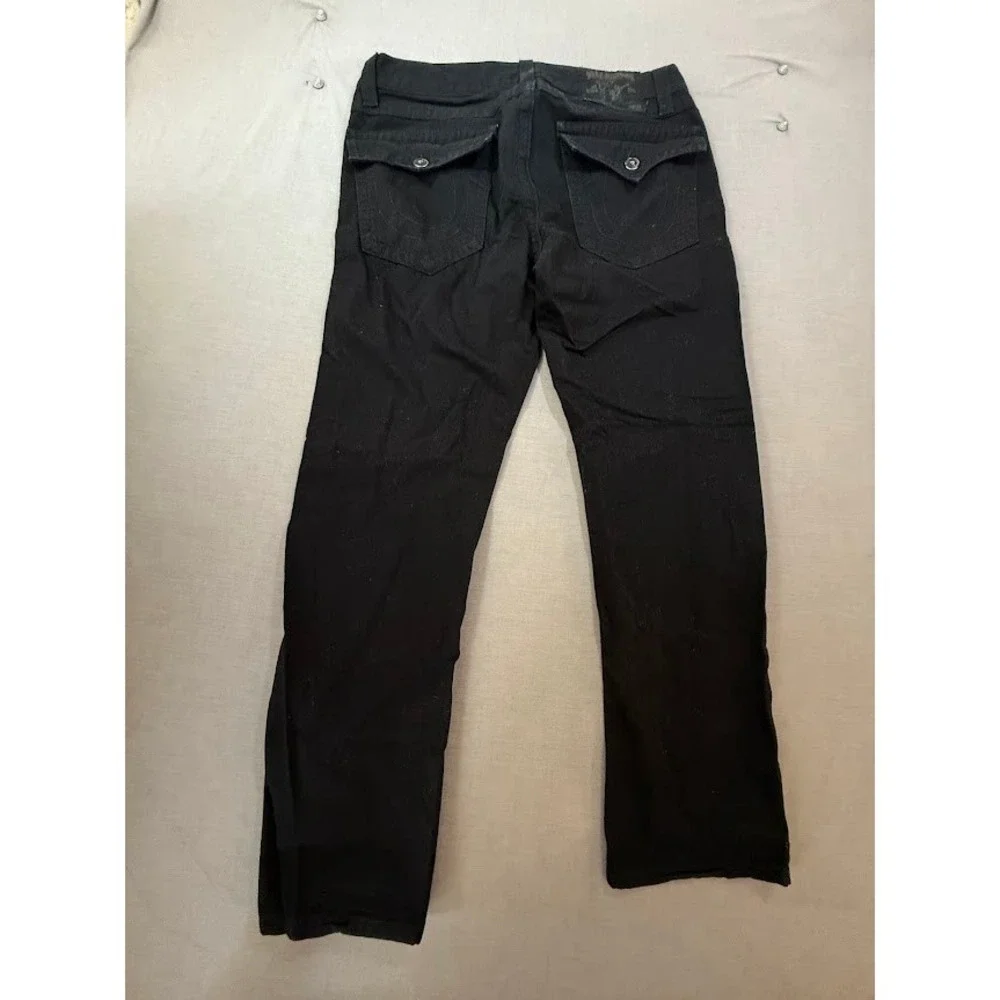TRUE RELIGION Ricky Black Straight Jeans Men's‎ Belted Flap Pocketed 38X31.